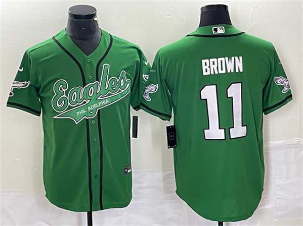Men's Philadelphia Eagles #11 A. J. Brown Green Cool Base Baseball Stitched Jersey,We sell and wholesale Men's Philadelphia Eagles #11 A. J. Brown Green Cool Base Baseball Stitched Jersey on line form chian!